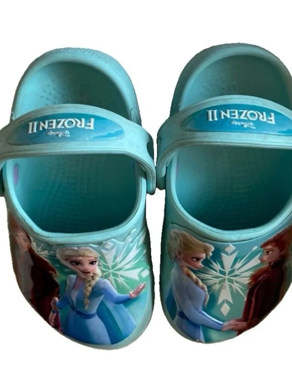 CROCS Frozen II Light Blue Kids C9. Clog Sandals with Elsa & Anna Graphics